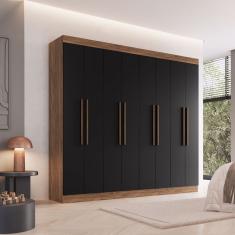 Guarda-Roupa Casal Califórnia 8 Portas 4 Gavetas 100% Mdf Castanho/Preto - Doripel
