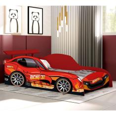 Cama Carro Solteiro Racing Car Relampago Com Proteção Lateral mdf Vermelho