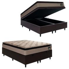 Cama Box Baú Casal Queen Colchão Espuma D33 Pillow Top Van Gogh 158x198x70cm Suede Marrom Hellen – Suporta Até 120 Kg Por Pessoa