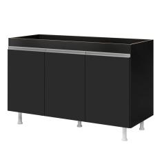 Balcão Buffet Gabinete de Cozinha Lux 119cm 100% MDF Sem Tampo 03 Portas Preto - Desk Design
