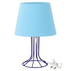 Abajur Torre Dome Azul Bebe com Aramado Azul - MARRYLUZ