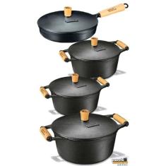 Jogo 3 Caçarolas e 1 Frigideira 23cm Ferro Fundido Panela Mineira