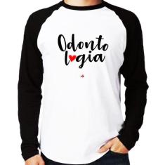 Camiseta Raglan Odontologia por amor Manga Longa - Foca na Moda, Branc