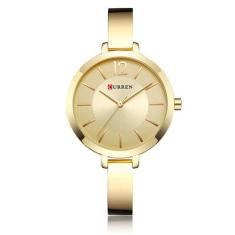 Relógio Feminino Dourado De Pulso Curren Pulseira Metálica, Dourado