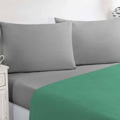 Jogo De Cama Malha Lençol 100% Algodão Gran Moratta 3 Peças Solteiro - Verde Jade-cinza