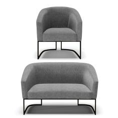 Sofá Namoradeira E Poltrona Base Industrial Preto Stella Linho D03 - D'rossi Cor A26 Gafite