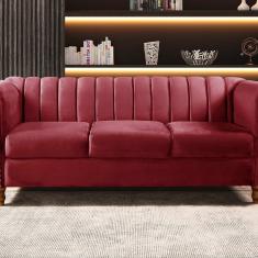 Sofá Chesterfield Realeza 3 Lugares Decoração Retrô Bordô