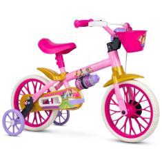 Bicicleta Infantil Aro 12 Nathor Princesas da Disney Cor Rosa/Branco Com Rodas De Treinamento
