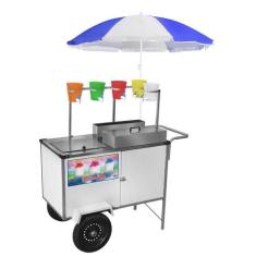 Carrinho de Raspadinha Cefaz Branco Rodas Pneumáticas e Guarda Sol BL3