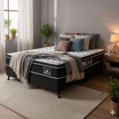 Cama Box Casal Castor Black e White Air One Face D33 138x188x50 + Box 