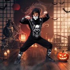 Fantasia de Halloween Ninja Sombrio Infantil Com Balaclava e Bracelete