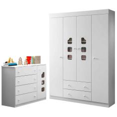 Guarda Roupa 7874 E Cômoda 7870 Infantil Lívia Branco Phoenix Baby