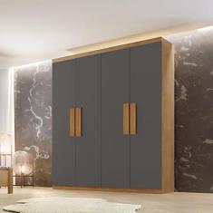 Guarda Roupa Solteiro 4 Portas 2 Gavetas Petra Rufato Imbuia/grafite