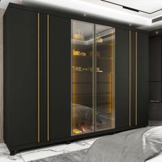 Guarda Roupas Casal 6 Portas com Pés e LED Absolut New Reflecta Grafite