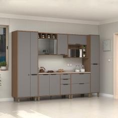 Cozinha Modulada Completa 6 Peças Balcões Aéreos Vidro Reflecta comTampo Aspen Luciane Móveis