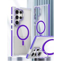 GANGANPRO Capa magnética compatível com Samsung Galaxy S24+ 5G, suporte de anel de câmera embutido, capa protetora transparente clássica à prova de choque para mulheres, homens, meninas, presente,