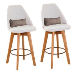 Kit 02 Banquetas Alta Maya Giratória Com Encosto Linho Bege Claro e Almofada Suede Bege - Aurora Line