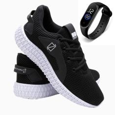 Tênis Masculino Esporte Academia Caminhada Leve Macio Dia a Dia Com Relógio-Masculino