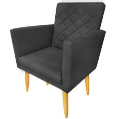 Poltrona Decorativa Maitê Matelassê Suede Cinza Pés Madeira Ms Decor -