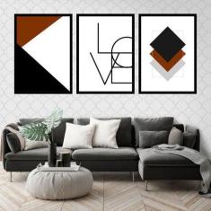 Kit 3 Quadros Decorativos Love Geométrico Marrom 45x34cm - Quadros On-