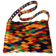 Bolsa Artesanal Madeira Envernizada Colorida Retangula Ombro