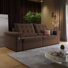Sofá 3 Lugares Retrátil Reclinável 230cm Veludo Khalifa Wood Estofados