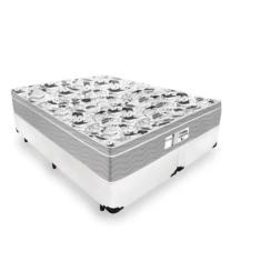 Cama Box Casal Bipartido Tecido Sintético Branco com Colchão De Molas Ensacadas - Probel Evolution
