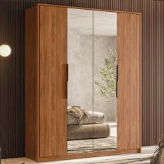 Guarda Roupa Casal 4 Portas Com Espelho E 3 Gavetas Attore Nogueira Touch