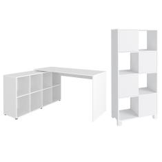 Mesa Escrivaninha Em L Eron E Estante Livreiro Maly A06 Branco - Mpozenato