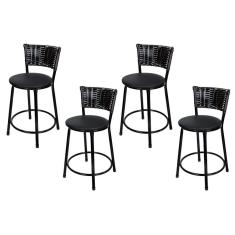 Banquetas Baixa Para Cozinha Hawai Preto 4un Assento Preto
