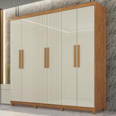 Guarda-roupa De Solteiro 100% Mdf 6 Portas 2 Gavetas Benfica Frison - Tudo De Móveis Cinamomo/off