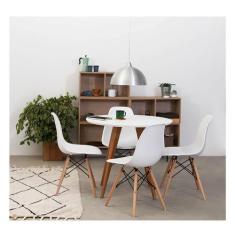 Conjunto Mesa Square Redonda Branco Fosco 88cm com 4 Cadeiras Eiffel B