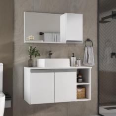 Conjunto de Gabinete Banheiro 80cm com Cuba e Espelheira - - MOVEIS JO