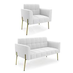 Namoradeira E Poltrona Pé De Ferro Dourado Elisa Bouclê Off White D03 - D'rossi