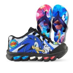 Kit Tênis De Led Infantil Menino Masculino Sonic Boom + Chinelo-Masculino