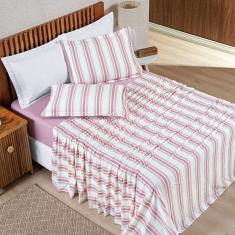 Jogo Lençol Solteiro 3 Peças 100% Algodão Malha Penteada Marin