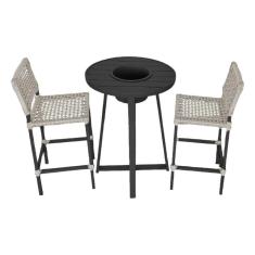 Conjunto Bistrô Champanheira Tampo Ripado E 2 Banquetas França Corda Náutica Areia - Cor: Bege