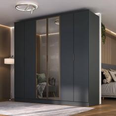 Guarda-Roupa 6 Portas com 2 Portas Reflecta 4 Gavetas Ravi Grafitto