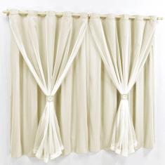 Cortina 4 Mts Sala Quarto Malha Com Voal Trilho Comum Baratissima Palha