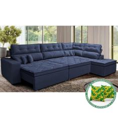 Sofá De Canto Retrátil E Reclinável Direito 3,00x2,36m Molas Cama Inbox Espanha Velusoft Azul