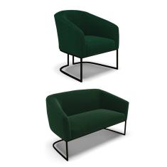 Sofá Namoradeira e Poltrona Industrial Preto Stella Bouclê Verde D03 - D`Rossi