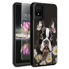 DHYYDSQZ Capa para TCL K11 T432W com protetor de tela de vidro temperado de camada dupla híbrida de policarbonato rígido antiderrapante texturizado traseiro e capa de telefone de silicone macio para