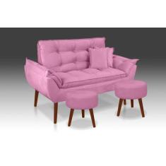 Kit 01  Namoradeira + 02 almofadas + Puff Redondo suede Rose-Alto Padr