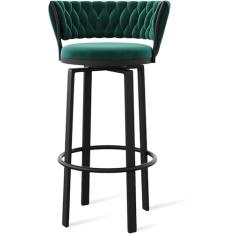 Conjunto de banquetas giratórias de 360° com altura de 1/2/3/4, banquetas de veludo com costas abertas e apoio para os pés dourado/preto, cadeiras de jantar para pub da ilha da cozinha, perna preta