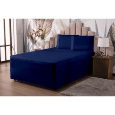 Lençol Casal Luva com Elástico Veste Colchão + Box Conjugado Malha Gel Spandex 1pç Azul Marinho