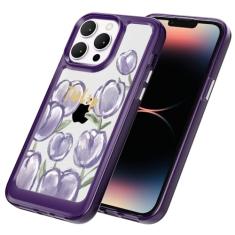 AKABEILA Capa para iPhone 15 Pro transparente com design TPU bumper floral flor PC capa de telefone traseira botão galvanizado mulheres menina 6,1 polegadas