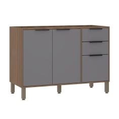 Balcão De Cozinha Para Pia 120cm 2 Portas E 3 Gavetas Sem Tampo Aspen Luciane Móveis Vanilla Com Cinza Puro