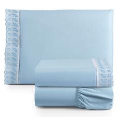 Jogo de Lençol Lese Percal 180 Fios Solteiro 3 Peças Barato - Azul - 1