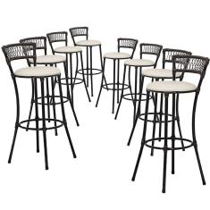 Kit Com 8 Banquetas Altas Forts Fibra Uv Bancada, área Goumert, Bar, Piscina, Balcão, Floral Gelo