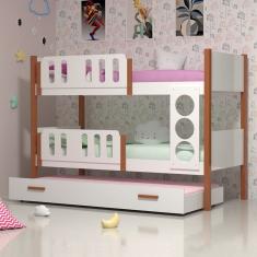 Beliche Solteiro Ônix Com Cama Auxiliar - Branco Com Castanho Claro